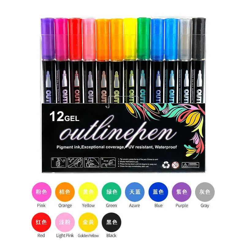 Double Line Outline Pen 24 Color Suit Dream Color Mark Fluorescent Marker