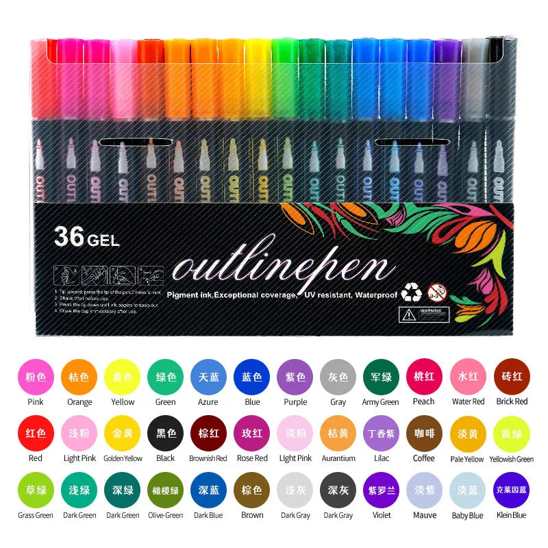 Double Line Outline Pen 24 Color Suit Dream Color Mark Fluorescent Marker